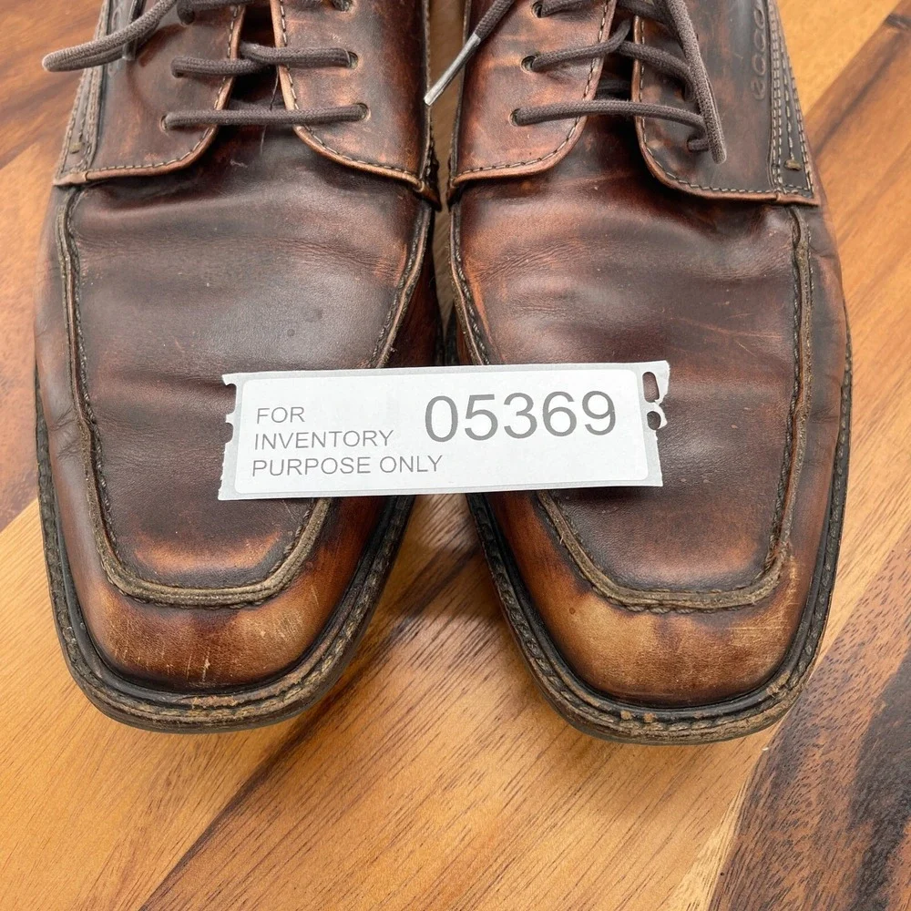 Ecco Shoes Mens 10 Holton Apron Toe‎ Oxford Brown Leather Dress Casual